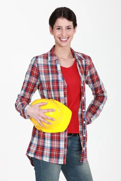 Porträtt av en kvinnlig byggnadsarbetare — Stockfoto