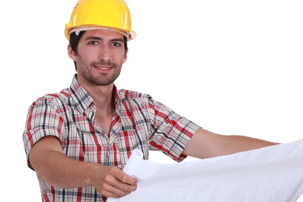 A foreman checking the plans. — Stock Photo, Image