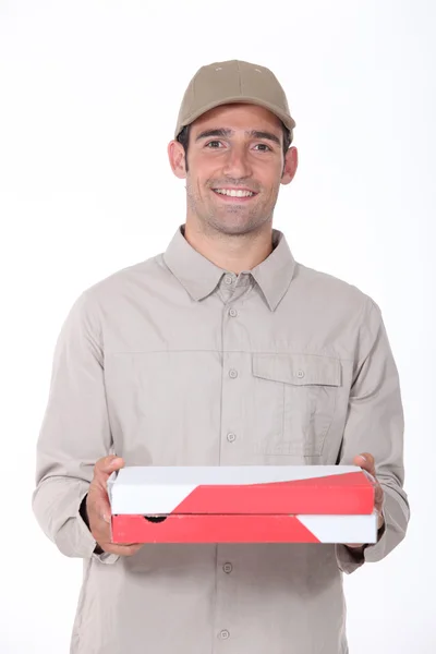 Mannen som levererar pizza — Stockfoto