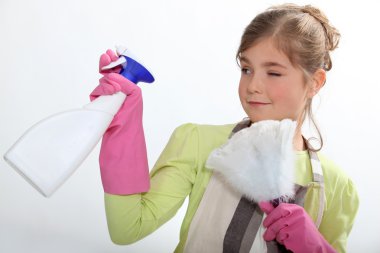 Young girl cleaning clipart