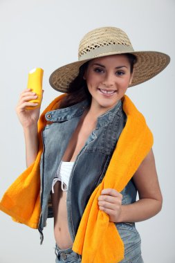 Young woman with sun protection clipart