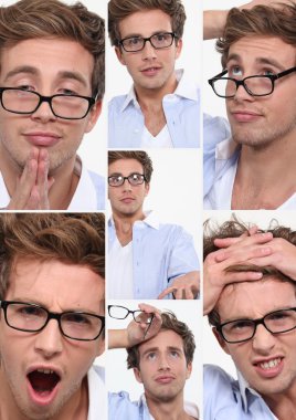 Many facial expressions of a young employee clipart