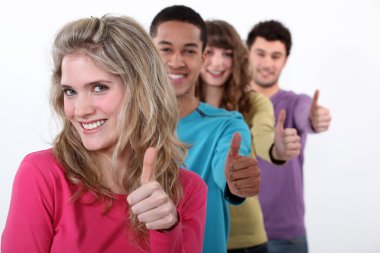 Young group of giving the thumb's up clipart