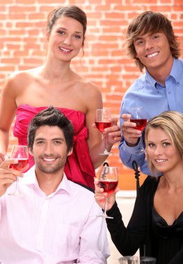 Friends drinking wine clipart