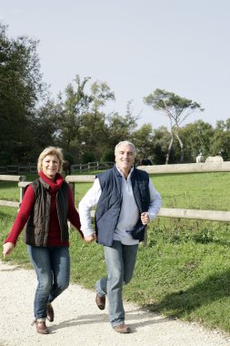 Middle-aged couple taking a stroll clipart