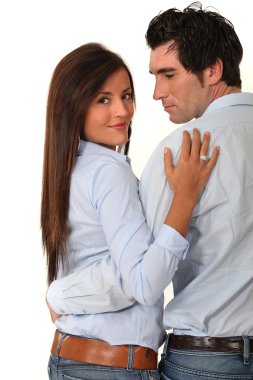 Couple with their arms around each other clipart