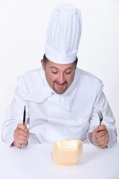 Chef-kok staren fastfood vak — Stockfoto
