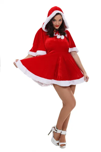Seksi bir Bayan Noel kostümü giymiş kadın — Stok fotoğraf