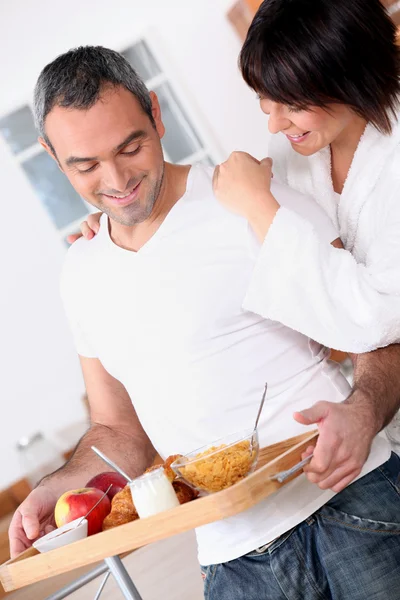 Portrait of a couple at breakfast — Stock Photo, Image