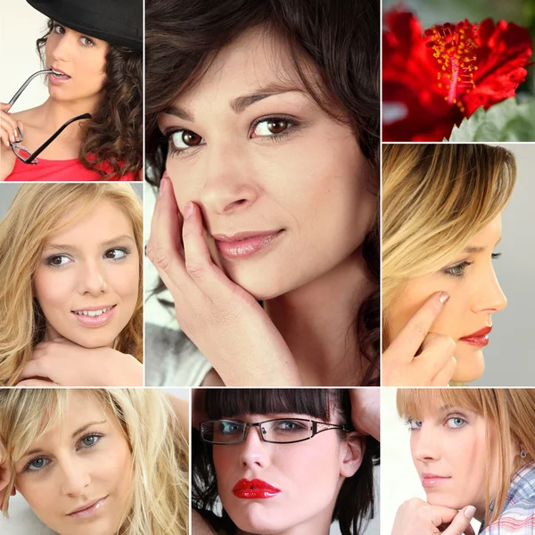 Ett collage av unga och attraktiva kvinnor — Stockfoto