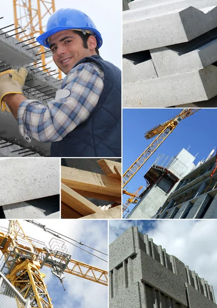 Fotomontáž stavební dělník na webu — Stock fotografie