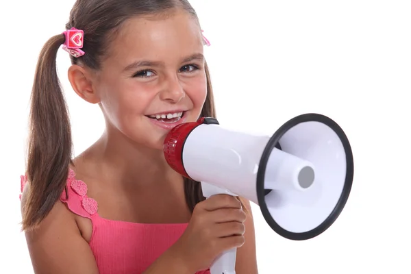 Girl with loud speaker — Stock Photo, Image
