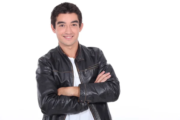 Young man wearing a leather jacket — Stock Photo, Image