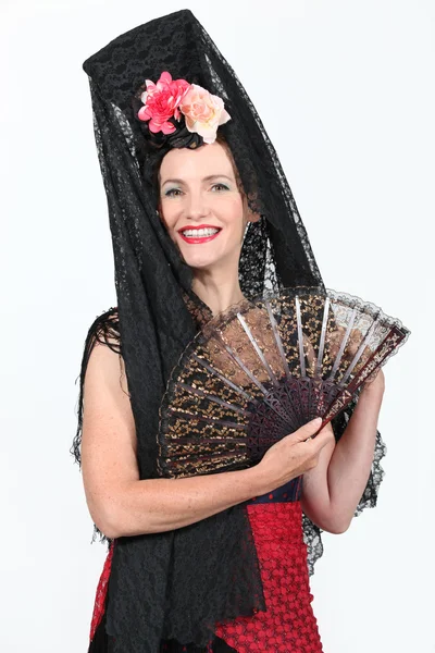 Mulher vestida com roupa tradicional espanhola — Fotografia de Stock