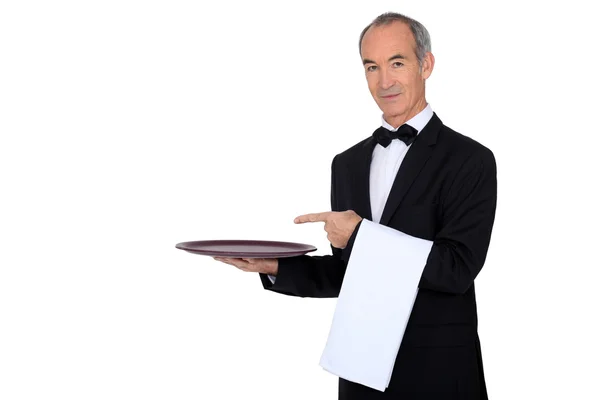 Cameriere mostrando il suo vassoio — Foto Stock