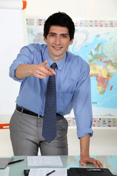 Young business teacher pointing at you — Stock Photo, Image