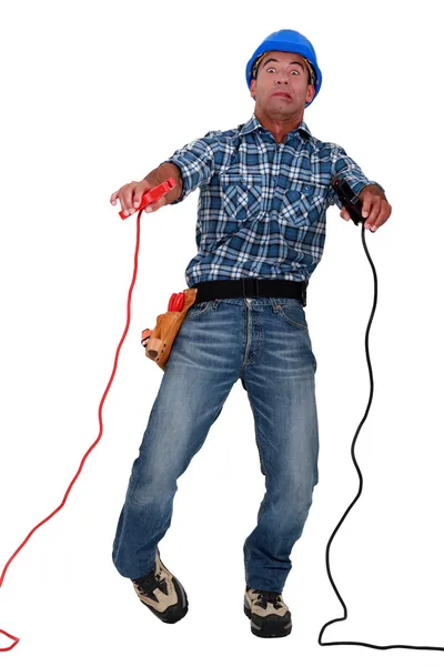 Eletricista a ser electrocutado — Fotografia de Stock