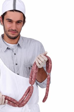 Butcher with sausages clipart