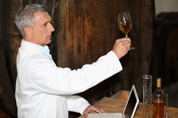Önologe analysiert einen Wein — Stockfoto