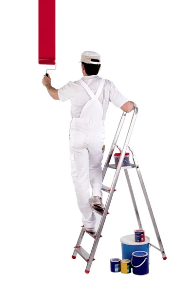 Malíř, stojící na žebříku — Stock fotografie