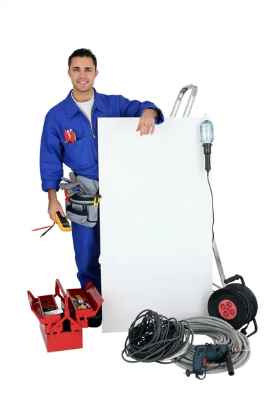 Eletricista sobre fundo branco — Fotografia de Stock