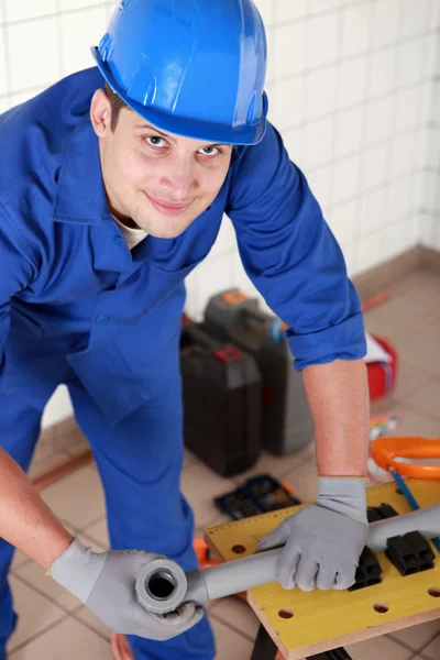 Tubo di preparazione idraulico sul banco da lavoro — Foto Stock