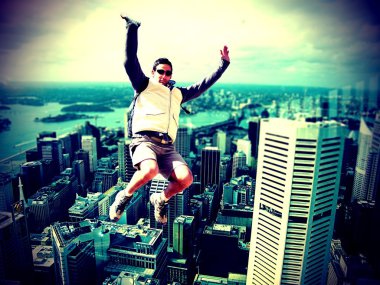 Montage of a man jumping in the air clipart