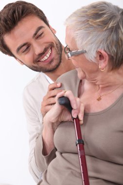 Portrait of a young man and older woman clipart