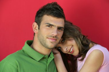 Girlfriend leaning on boyfriend's shoulder clipart