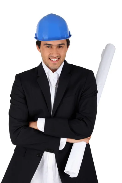 Businessman with architect plan — Stock Photo, Image