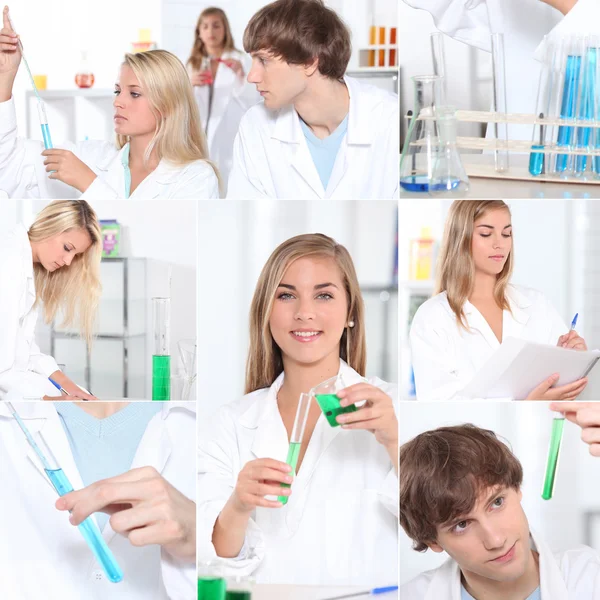 Fotomontage van chemie studenten — Stockfoto