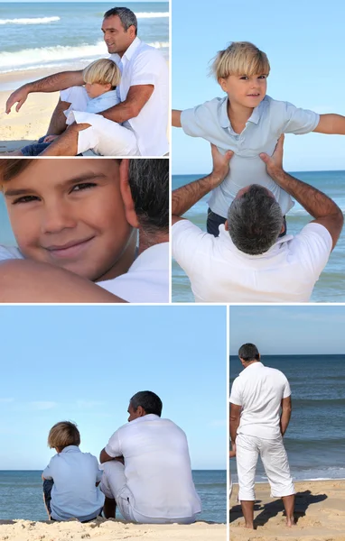 人和小男孩在沙滩上 — 图库照片