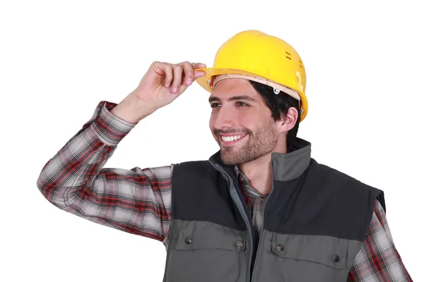 Um trabalhador da construção a dizer olá . — Fotografia de Stock