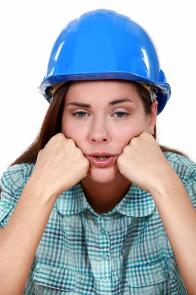 Retrato de uma trabalhadora exausta — Fotografia de Stock