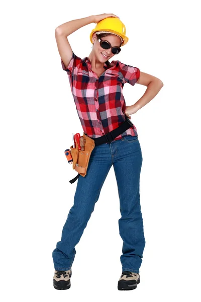 A sexy female construction worker. — Stock Photo, Image