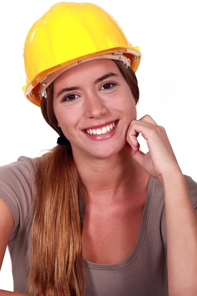 Счастливая женщина-строитель — стоковое фото