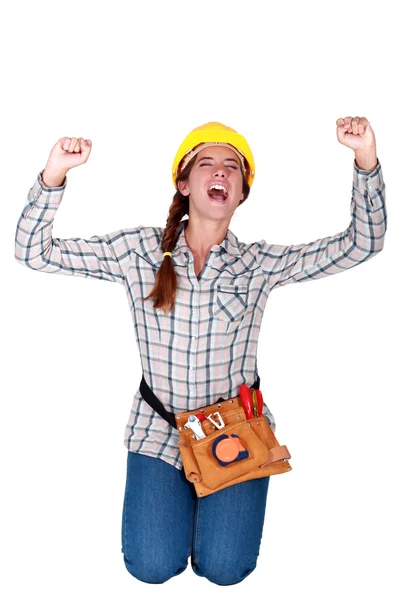 Cheering працівник будівництва — стокове фото