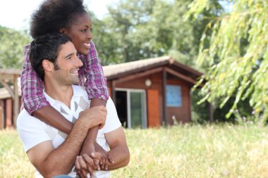 Couple on holiday in countryside clipart