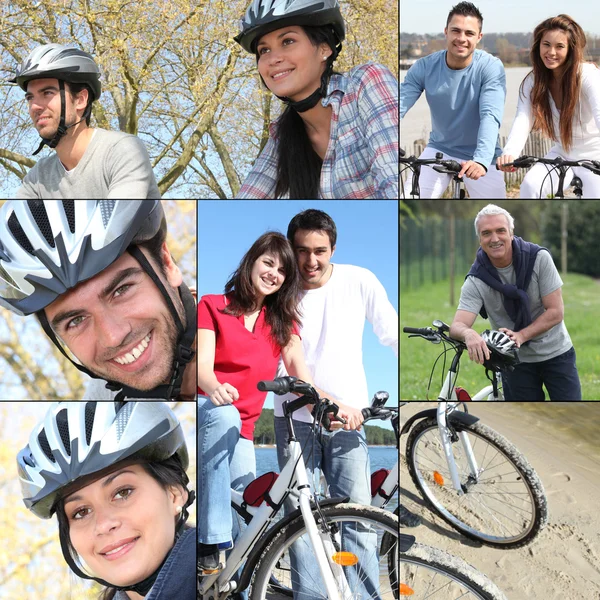 Colagem de andar de bicicleta — Fotografia de Stock