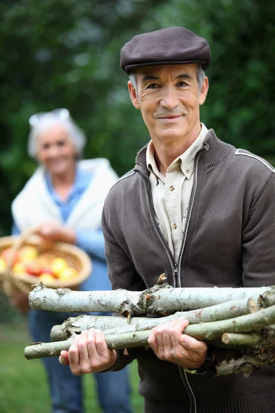 Collecting wood for the fire. — Stock Photo, Image