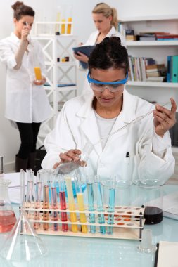 Women conducting an experiment clipart