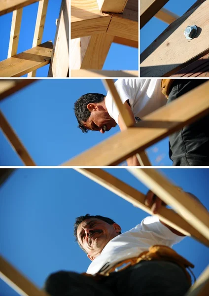 Collage eines Zimmermanns bei der Arbeit — Stockfoto