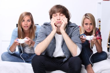 Teens and video games clipart