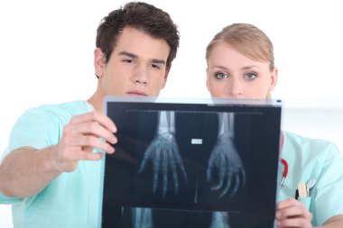 Medecine students examining a x-ray image clipart