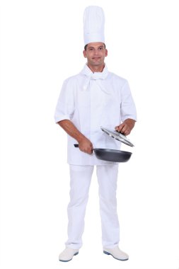 Chef with a frying pan clipart