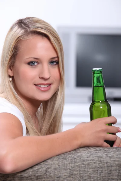 Teenager with bottle of beer — Stock Photo, Image