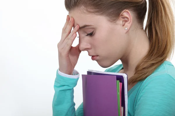 Stressed female teenager worried about exams — Stock Photo, Image