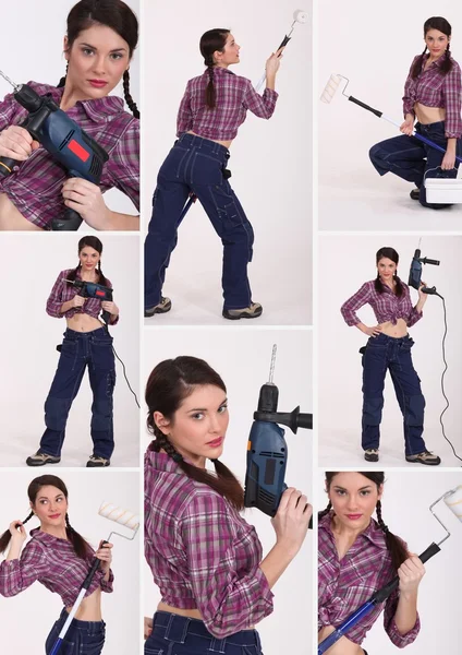 Collage of a female construction worker — Stock Photo, Image