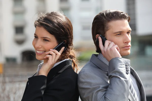 Business partners taking on the cell — Stock Photo, Image