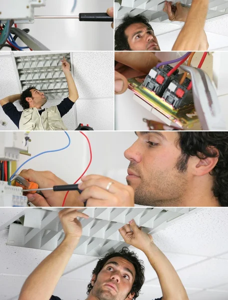 Eletricista trabalhando, foto-montagem — Fotografia de Stock